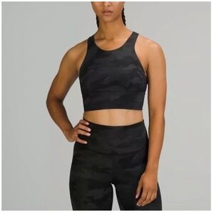 Lululemon Wundertrain Long line Camo Cut Out Sports Bra Tank Top Black Size 10